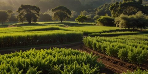 Pratica di agroforestazione che integra alberi e colture per sostenere l’ecosistema