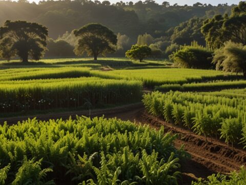 Pratica di agroforestazione che integra alberi e colture per sostenere l’ecosistema